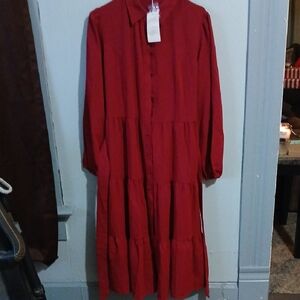 Women's Red Long Sleeve Tiered Maxi Dress